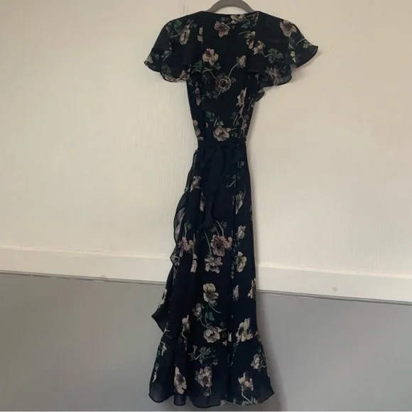 Paige Dress Palisades Faux Wrap Midi in Ruffle Black Floral - Picture 8 of 9